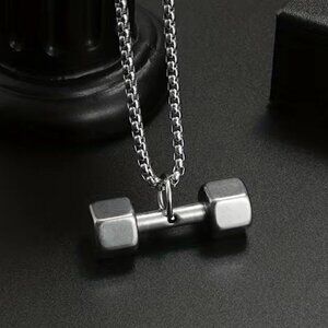 Dumbbell Hexagonal Pendant and Necklace Stainless Steel (#845)